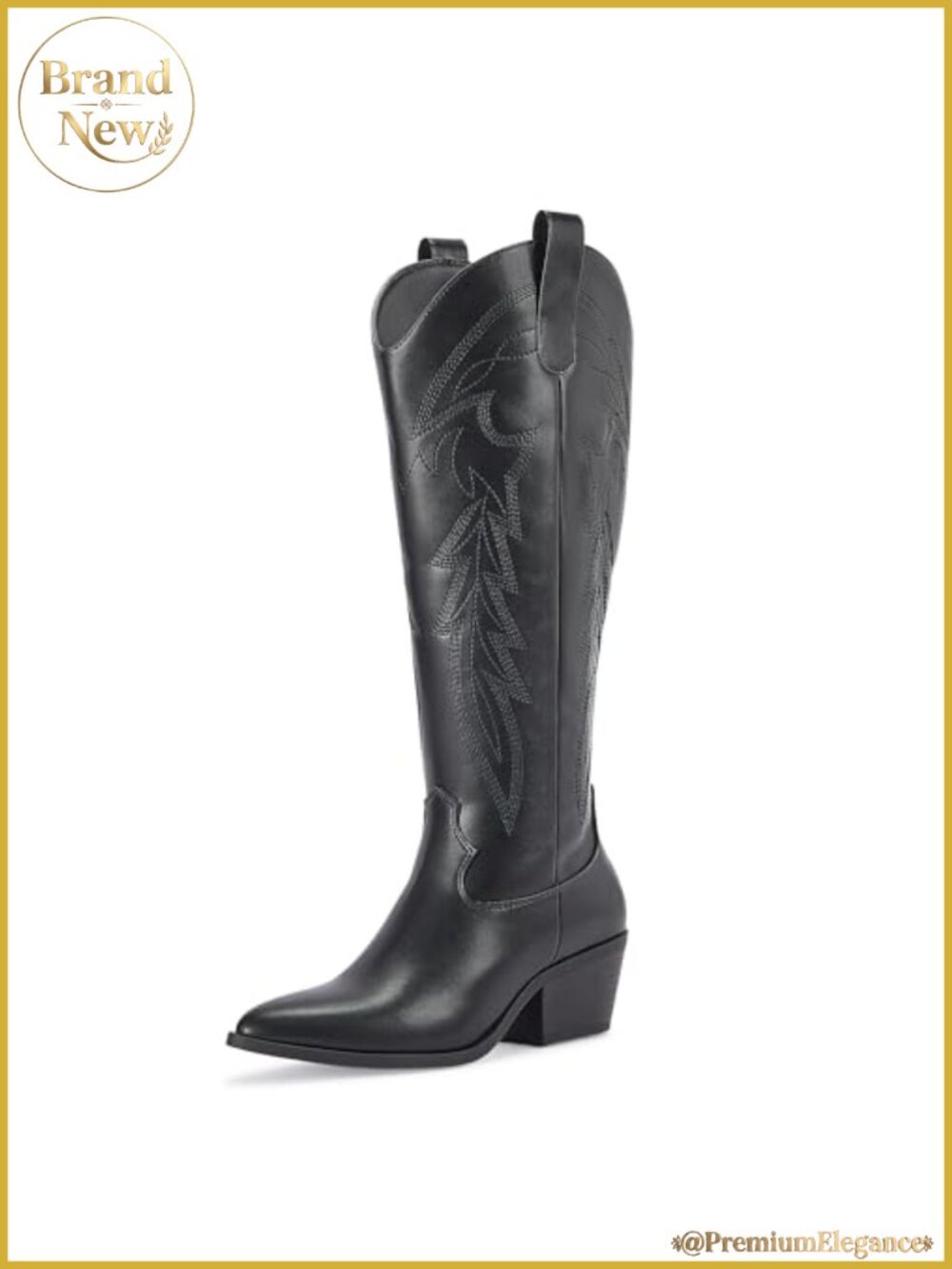 Women's Knee High Western Cowboy Boots Pointed Toe Faux Leather